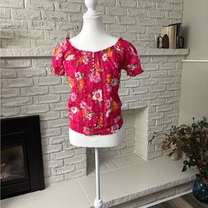 Aeropostale Fuchsia Floral Peasant Off-Shoulder Top